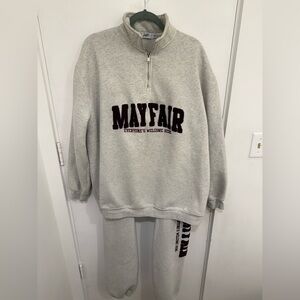 The Mayfair Group Quarter Zip Fleece Sweatshirt & Sweatpants Set in Grey (L/XLG)